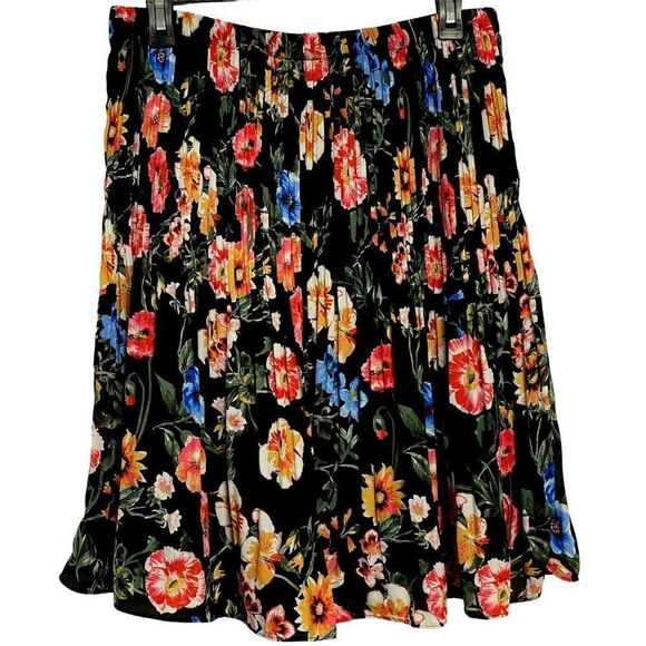 Spence Accordion Pleat Floral Pull-On Skirt Fully Lined Elastic Waist Sz L NEW - Picture 1 of 4